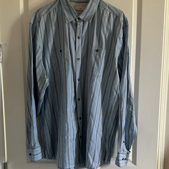 Tommy Bahama Light Blue Striped Button Down Shirt - Picture 3 of 8